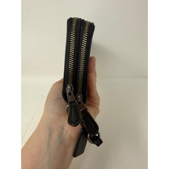 Coach Floral Poppy Double Zip Around Wristlet Wallet Black Red Leather - Picture 4 of 11